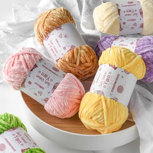 20 Pack Chenille Chunky Yarn - Baby Yarn for Crocheting Soft - White Black Brown Green Red Pink Blue Rainbow Velvet Yarn Crochet Blanket - Amigurumi Yarn Pack with Crochet Accessories
