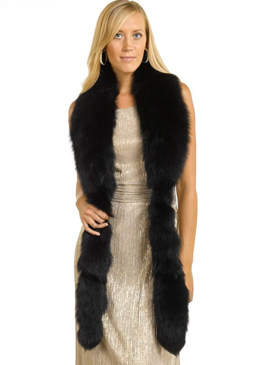 2025 Women's Black Faux Fox Fur Long Scarf With Long Tail