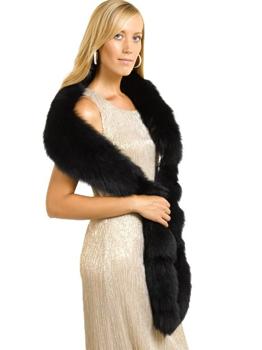 2025 Women's Black Faux Fox Fur Long Scarf With Long Tail