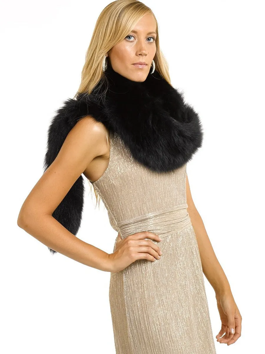 2025 Women's Black Faux Fox Fur Long Scarf With Long Tail