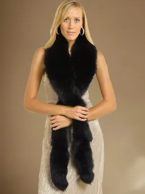 2025 Women's Black Faux Fox Fur Long Scarf With Long Tail