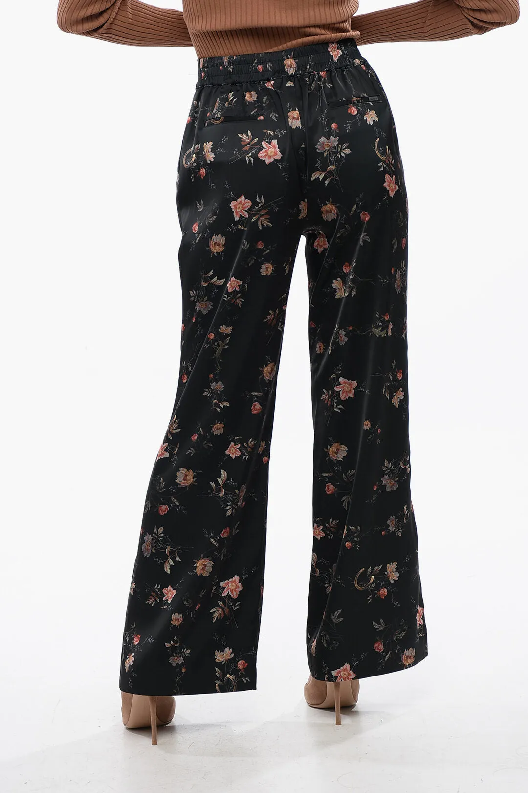 AllSaints Floral Patterned Satin LOUISA Pants with Ankle Slits
