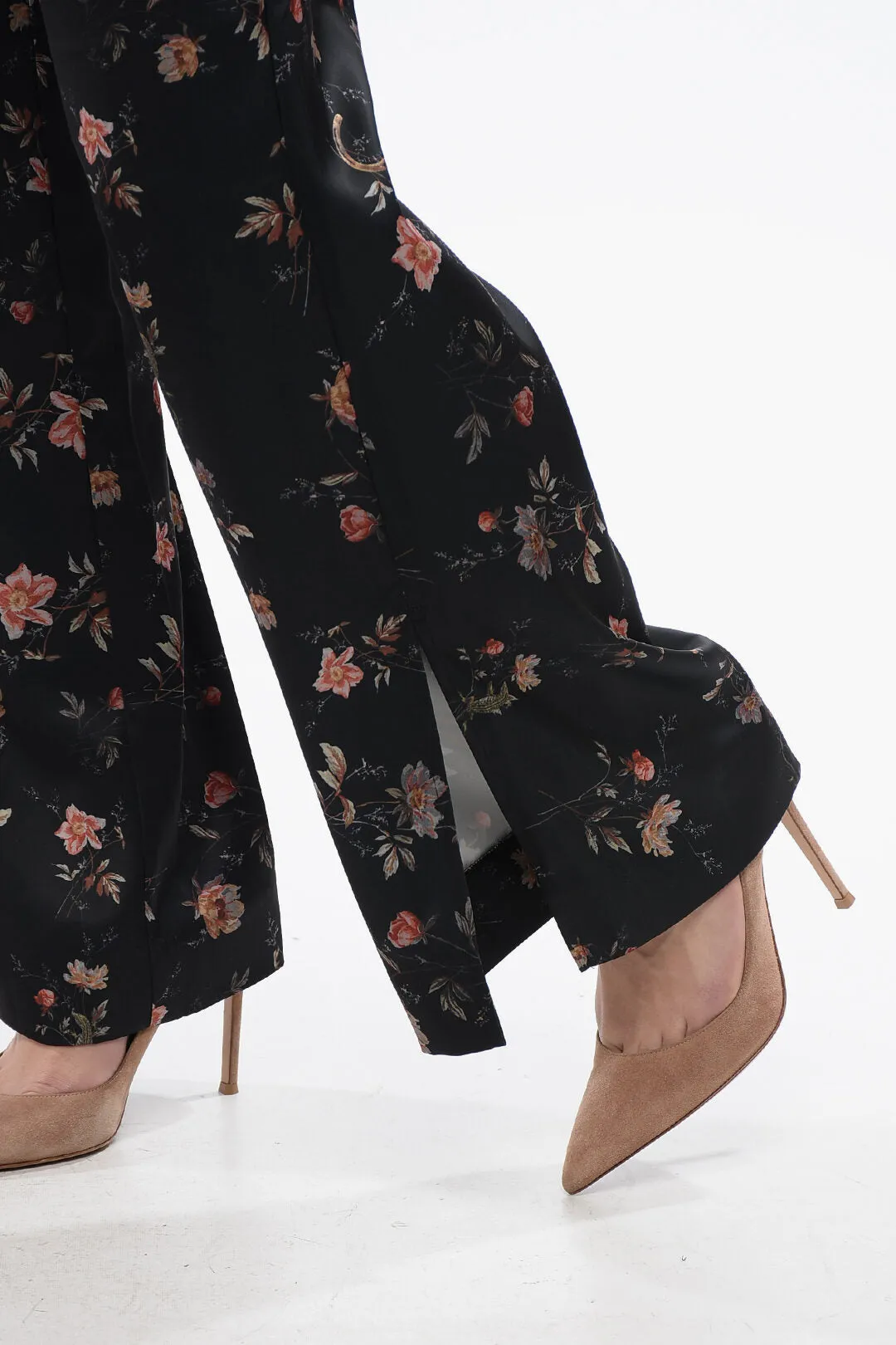 AllSaints Floral Patterned Satin LOUISA Pants with Ankle Slits