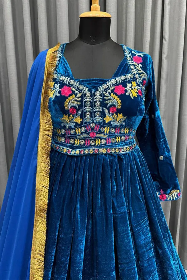 Beautiful Designer Blue Velvet Gown For Wedding 2023