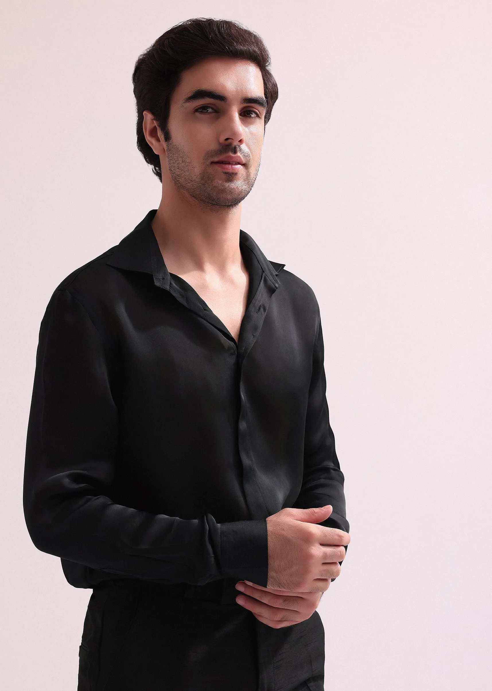 Black Hand Embellished Organza Lapel Tuxedo With Shirt And Pants