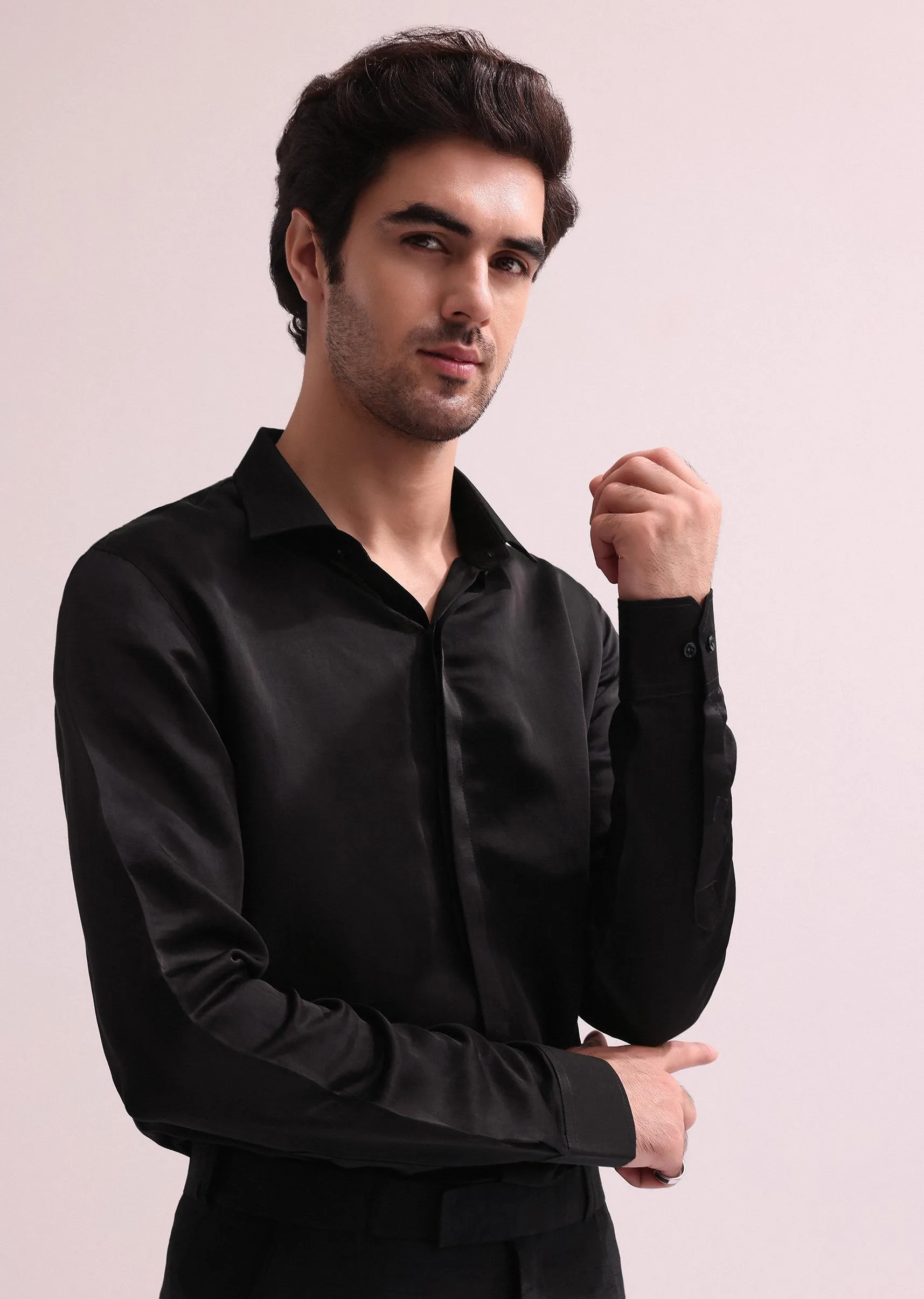 Black Stylized Cut Lapel Tuxedo With Shirt And Pants
