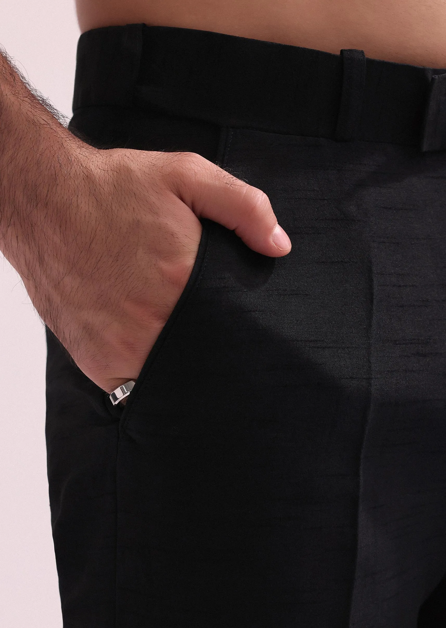 Black Stylized Cut Lapel Tuxedo With Shirt And Pants