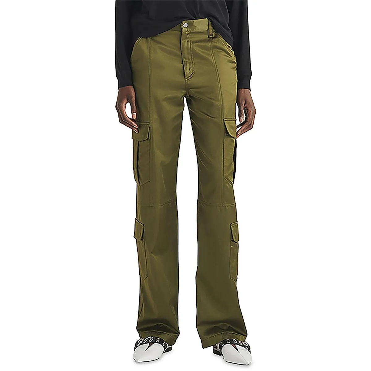 Cailyn Womens Pintuck Satin Cargo Pants