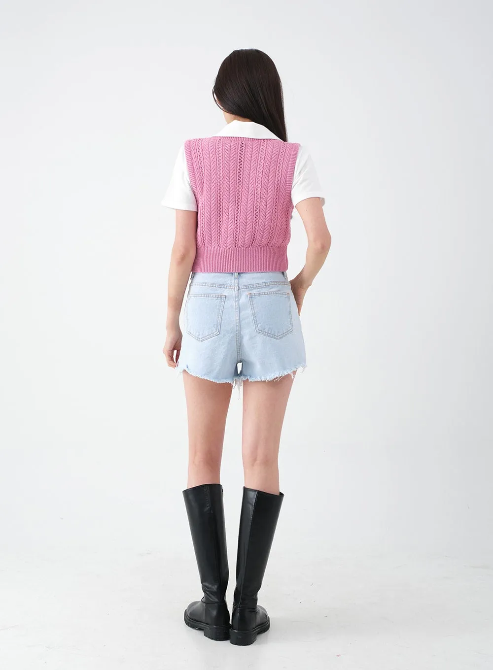Distressed Raw Hem Denim Shorts CA27