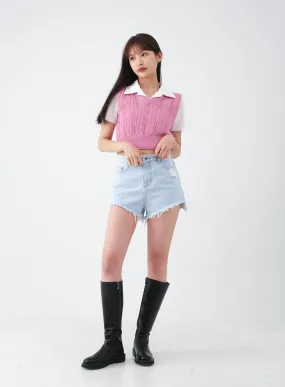 Distressed Raw Hem Denim Shorts CA27