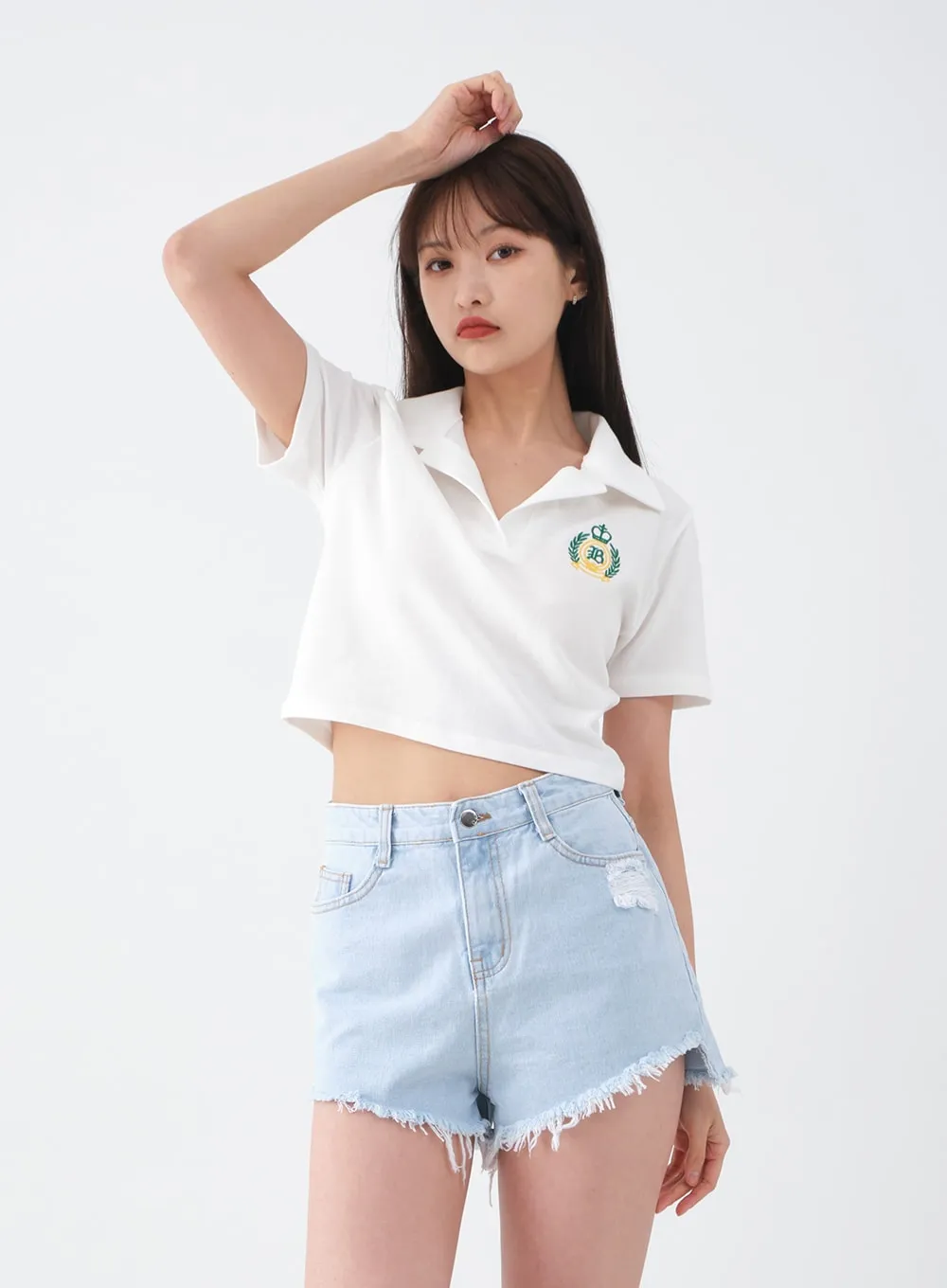 Distressed Raw Hem Denim Shorts CA27