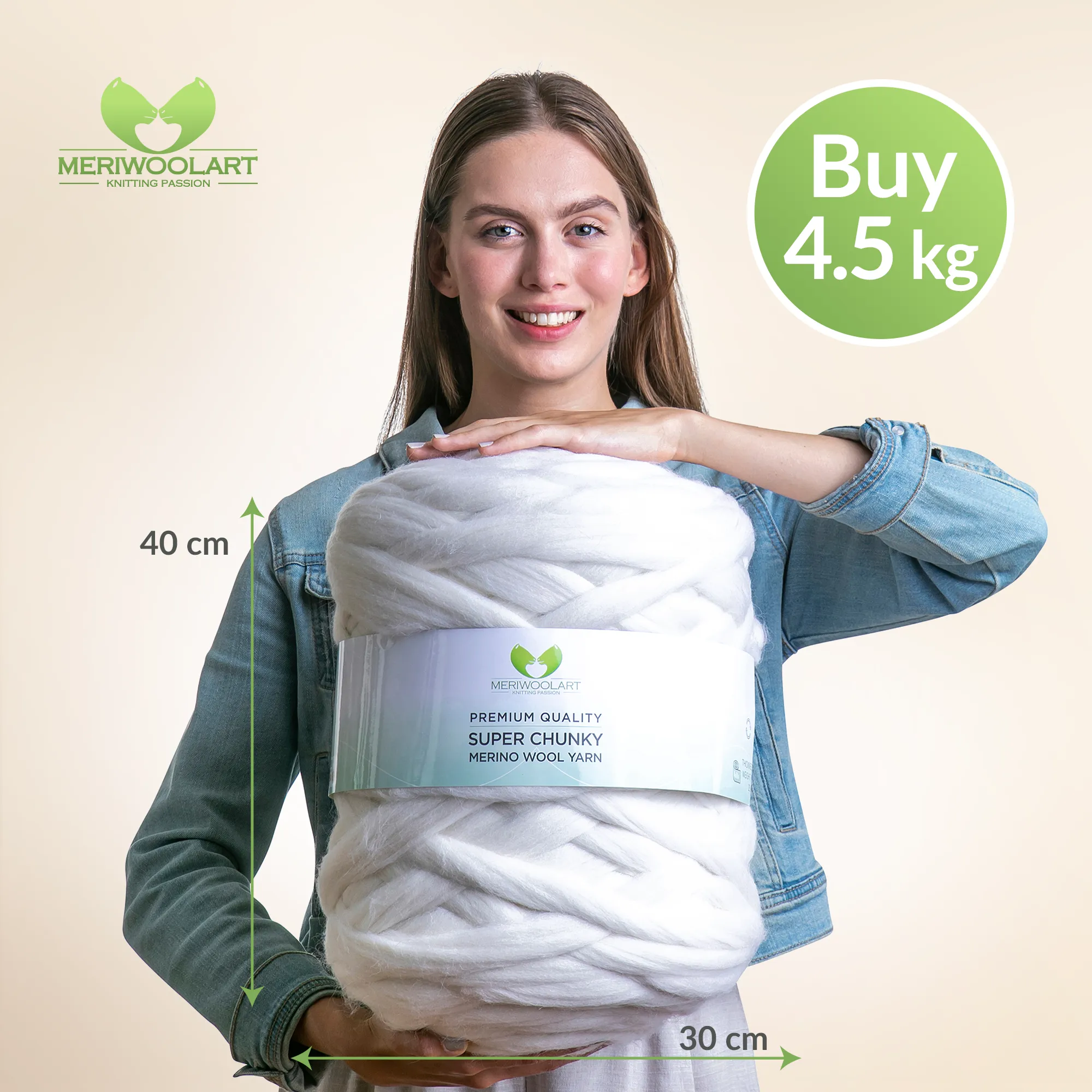 GREEN MELANGE SUPER CHUNKY MERINO WOOL 4-5 CM, 25 MICRONS
