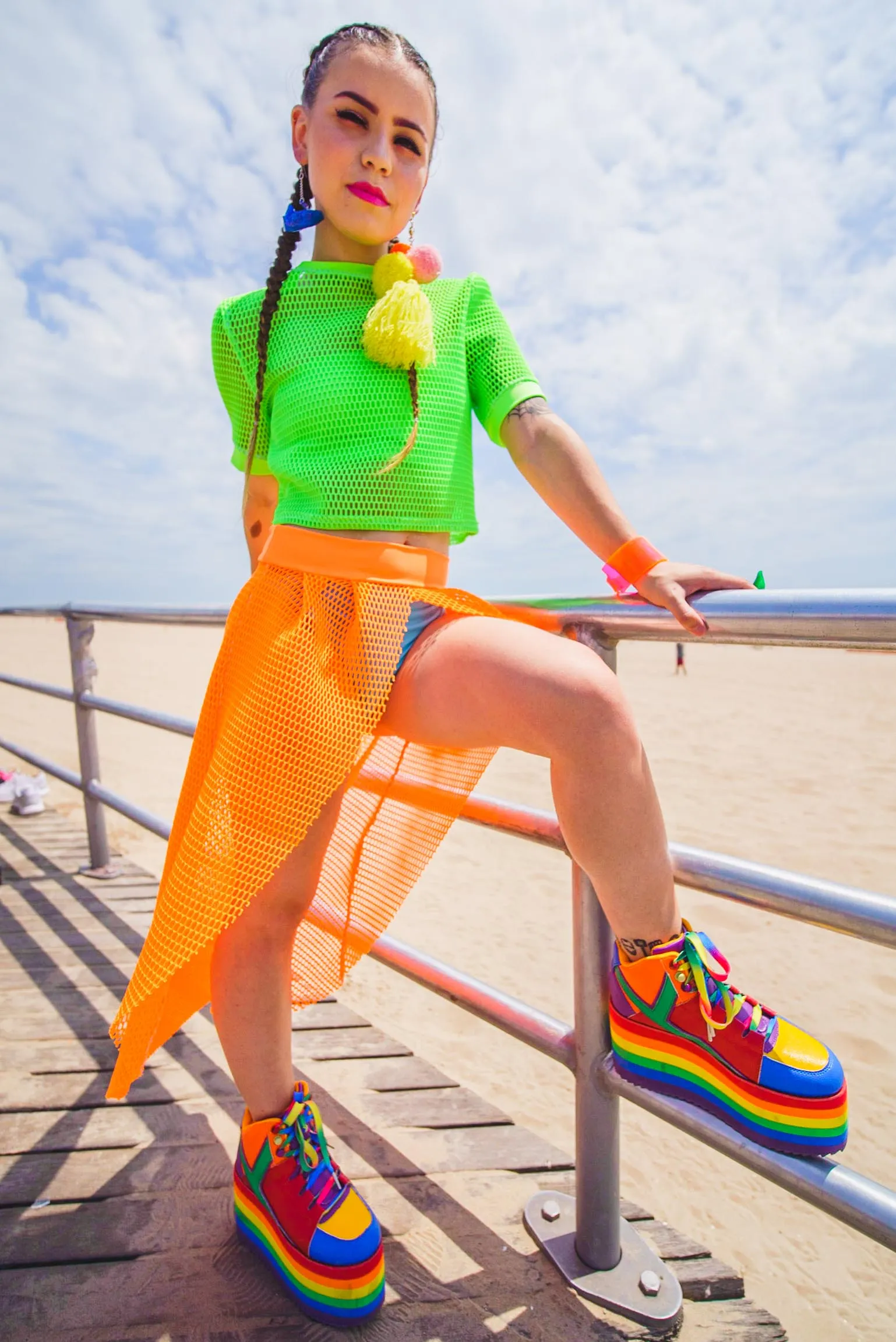 Green Mesh Oversized Crop Top