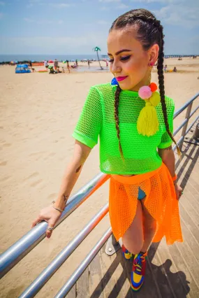 Green Mesh Oversized Crop Top