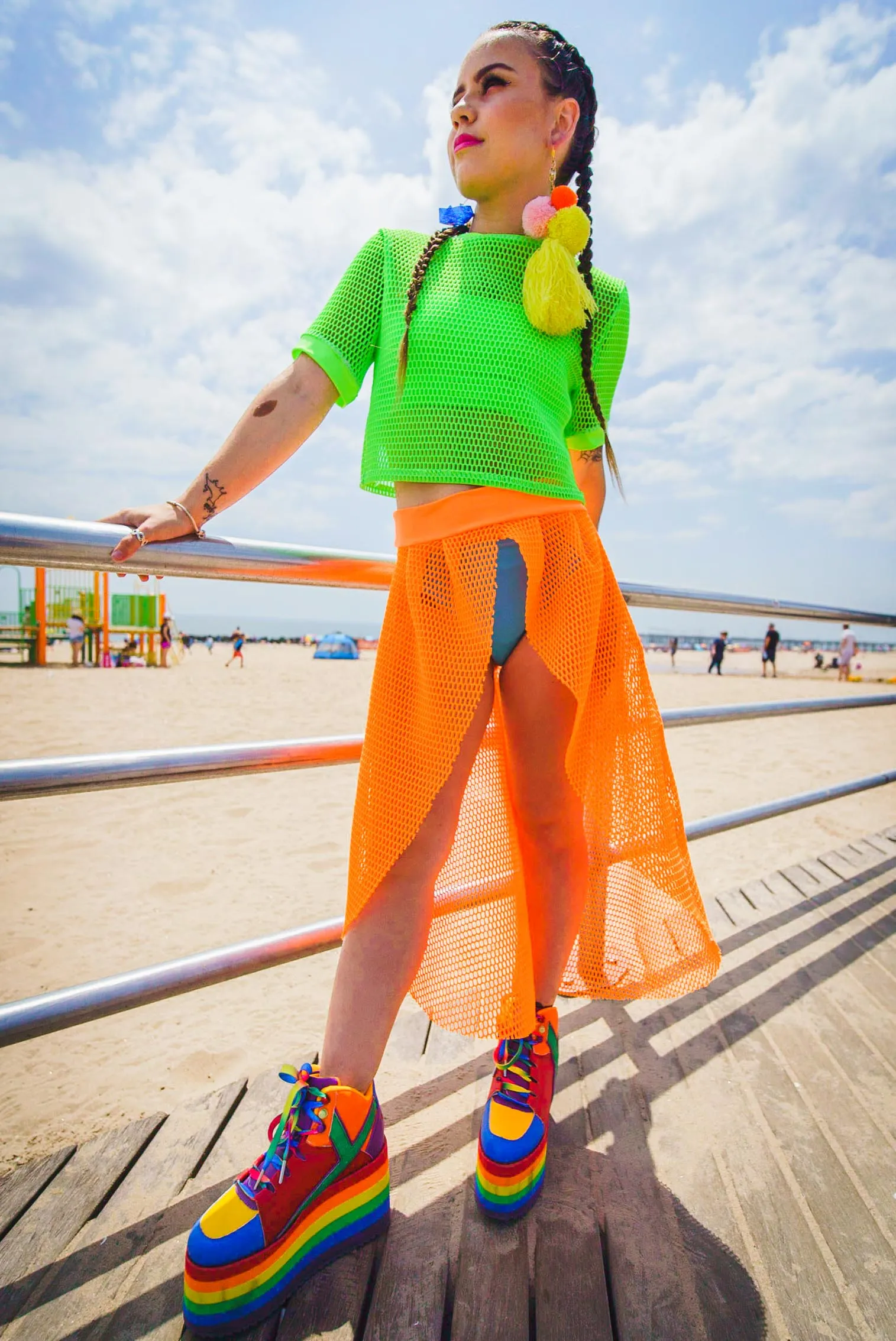 Green Mesh Oversized Crop Top