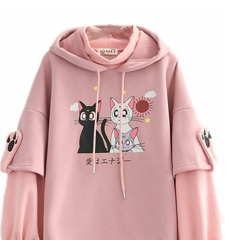 Kawaii Pink Sailor Moon Cat Hoodie