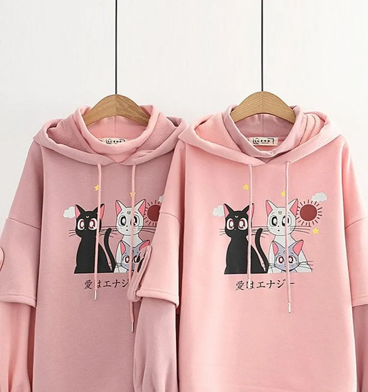 Kawaii Pink Sailor Moon Cat Hoodie