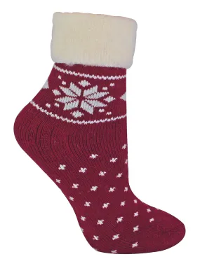Ladies Wool Lounge Socks with Fairisle Design (4-8 / Red)