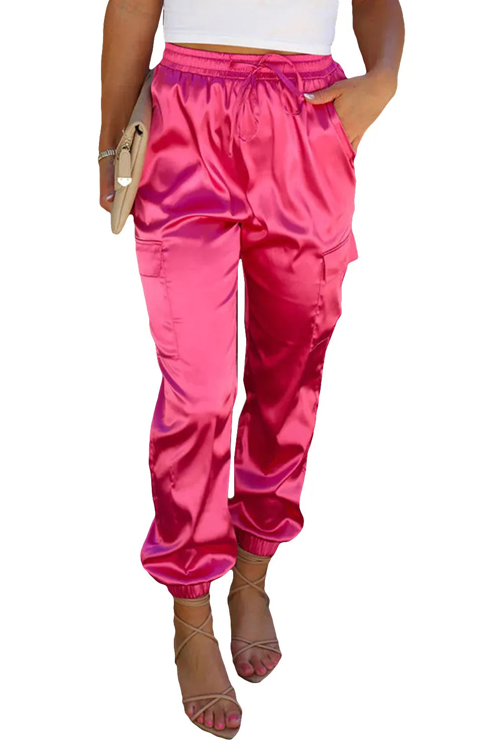 NEW! Satin Elasticized Waist Jogger Pants