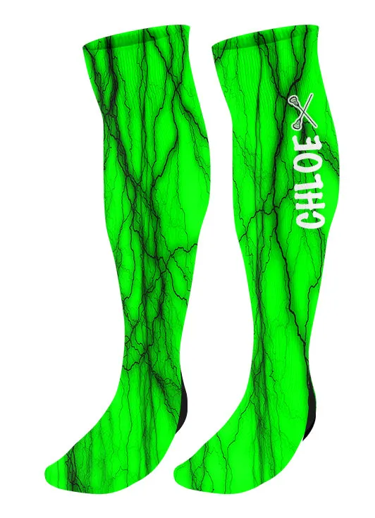 Personalized Lacrosse Knee High Socks - Lightning Background