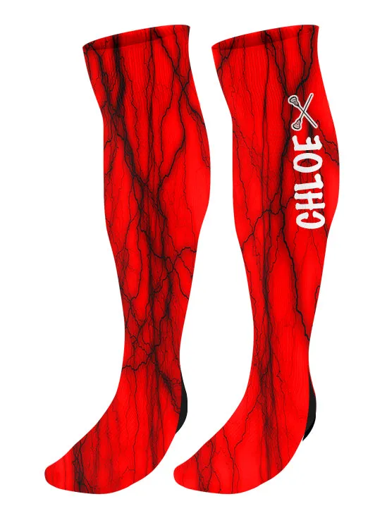 Personalized Lacrosse Knee High Socks - Lightning Background