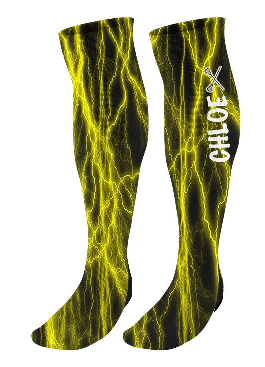 Personalized Lacrosse Knee High Socks - Lightning Background