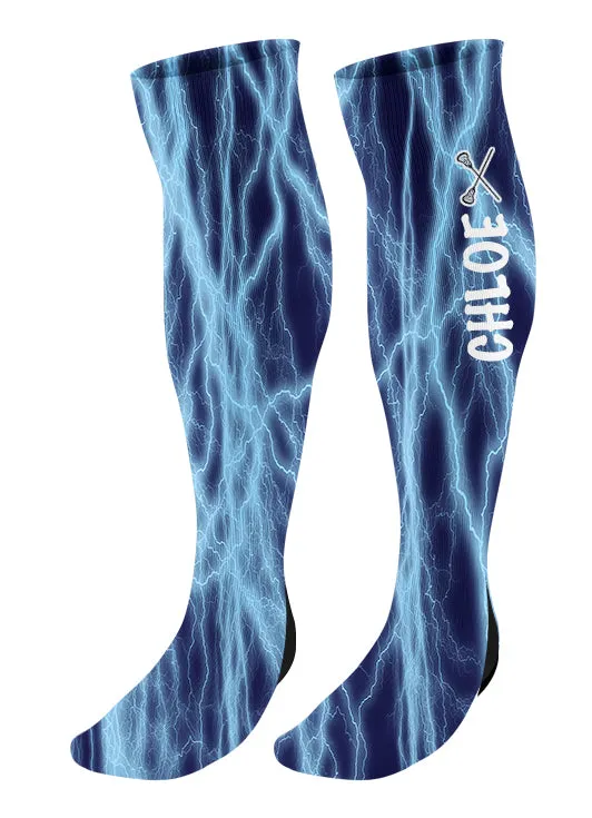 Personalized Lacrosse Knee High Socks - Lightning Background