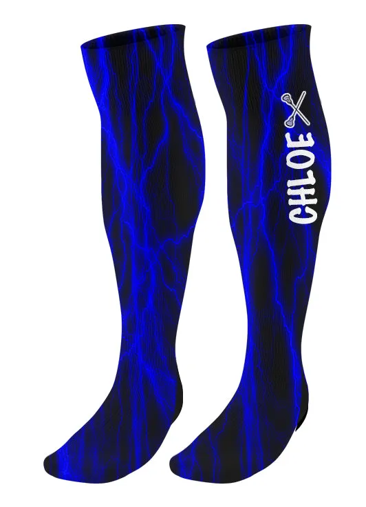 Personalized Lacrosse Knee High Socks - Lightning Background