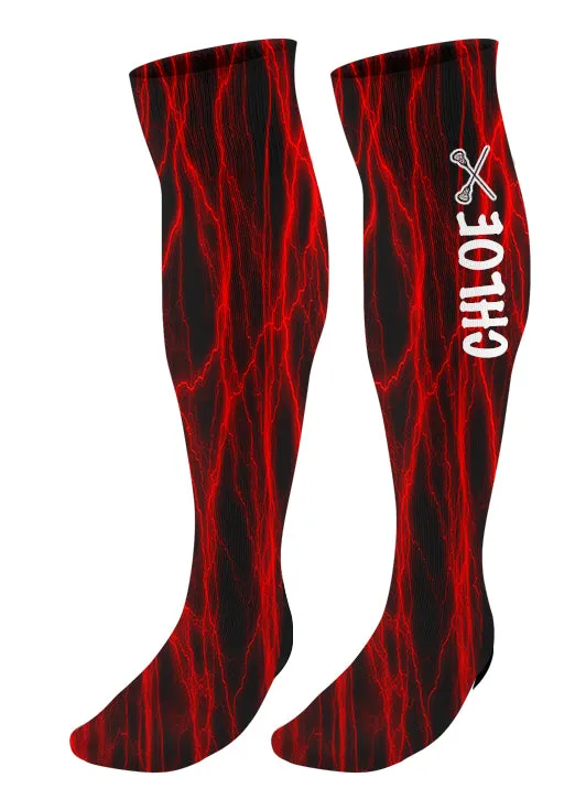 Personalized Lacrosse Knee High Socks - Lightning Background