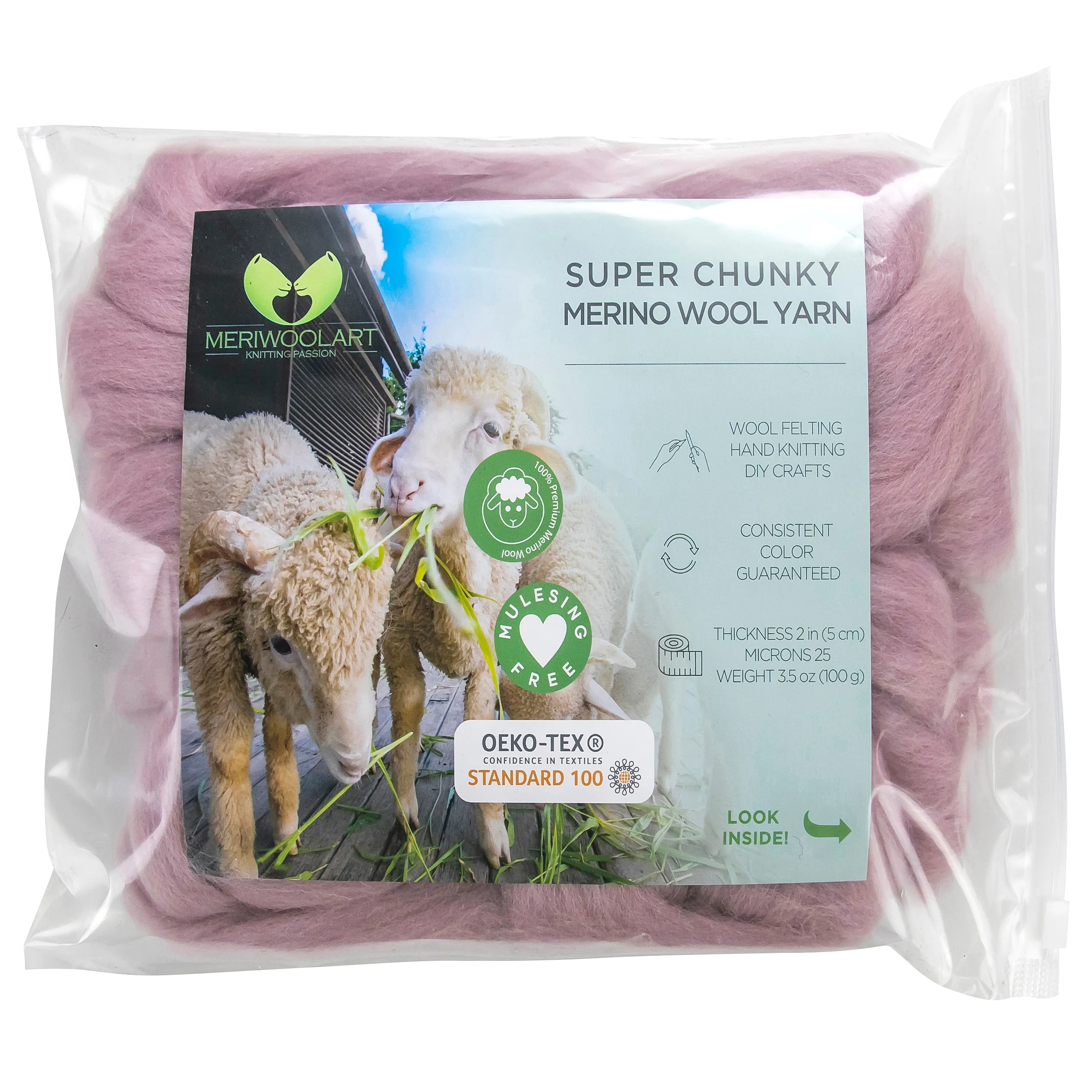 POWDER PINK SUPER CHUNKY MERINO WOOL 4-5 CM, 25 MICRONS