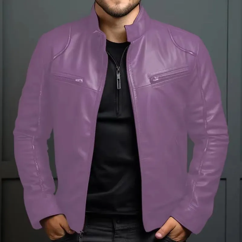 Spring Summer Men'S Clothing Motorcycle Leather Jacket Men'S Teenagers Stand Collar Punk Leather Coat Men Punk