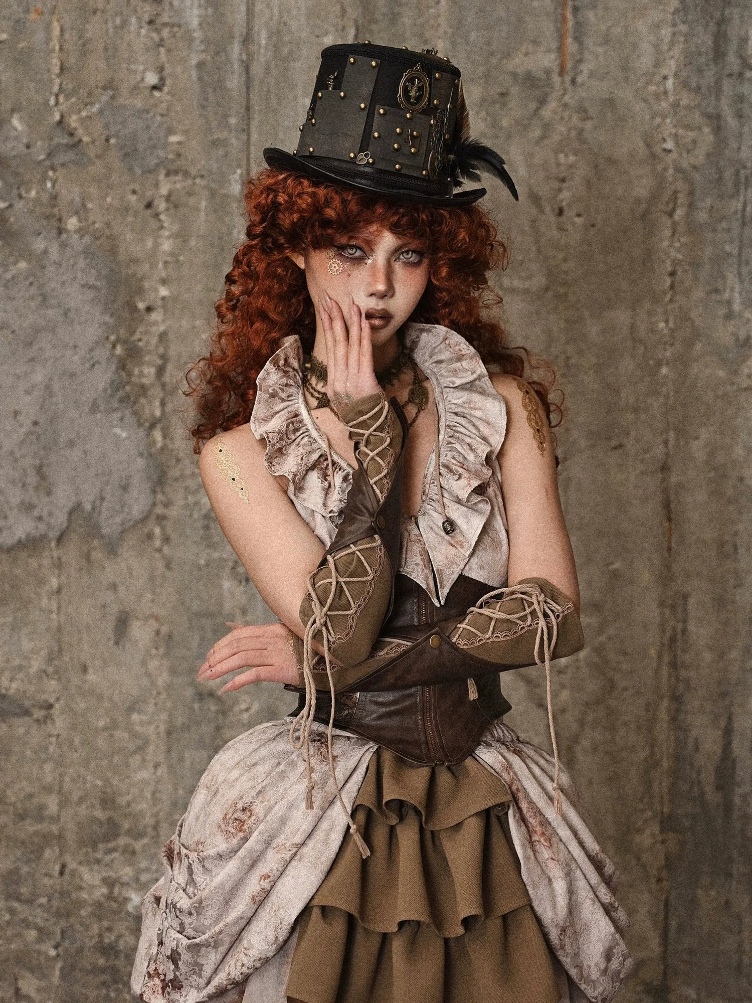 Strap Steampunk Sleeve Retro Distressed PU