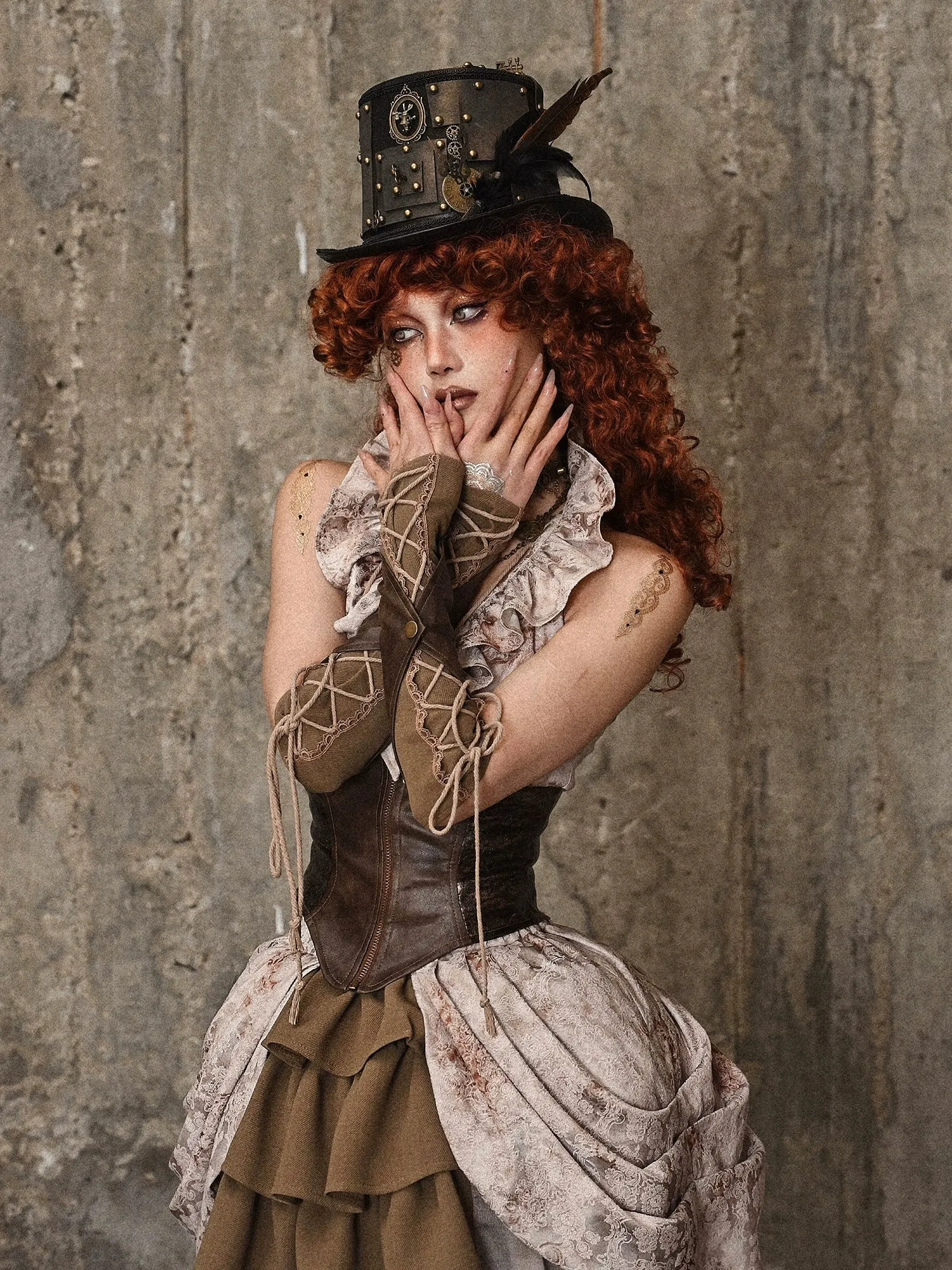 Strap Steampunk Sleeve Retro Distressed PU