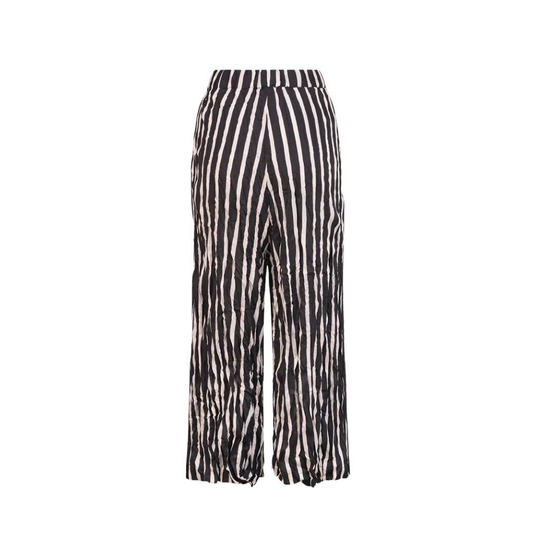 Striped Crinkle Crop Pants - Black
