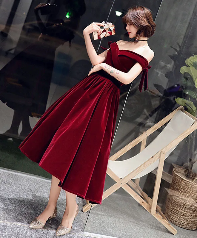 Velvet Off Shoulder Burgundy Prom Dresses, Velvet Homecoming Dresses