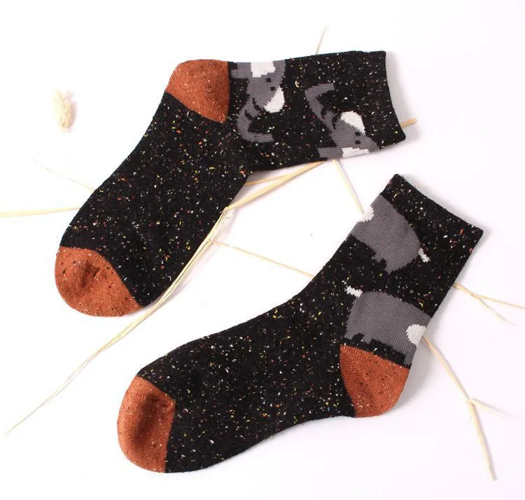 Vintage thick rabbit wool women ladies crew socks retro winter Harajuku animal owl deer cat elephant brand lovely cute cotton