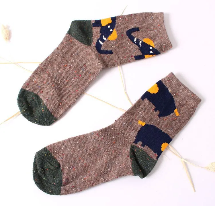 Vintage thick rabbit wool women ladies crew socks retro winter Harajuku animal owl deer cat elephant brand lovely cute cotton