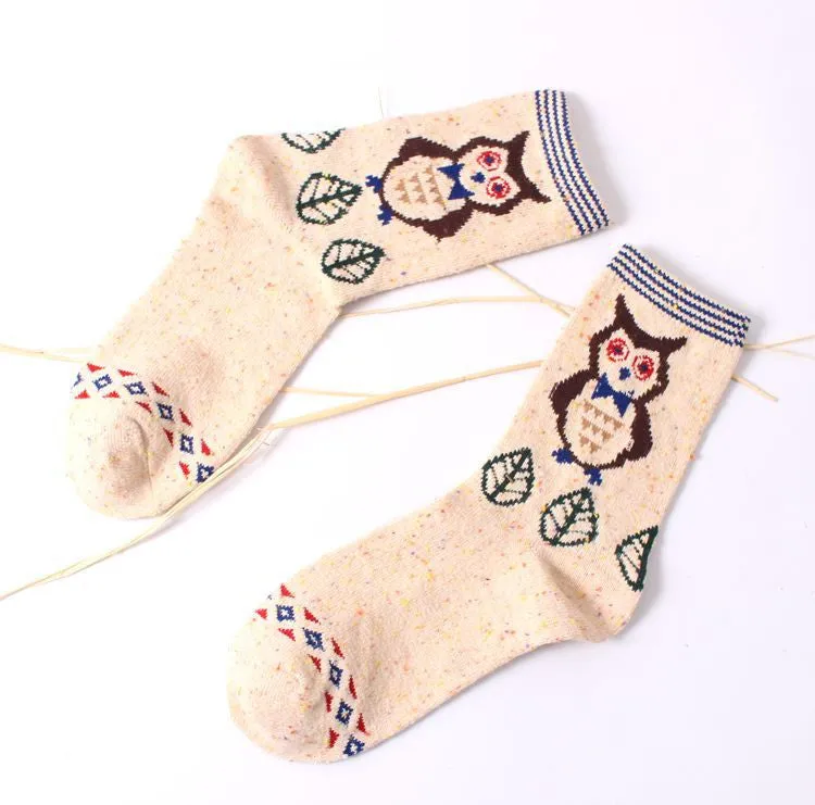 Vintage thick rabbit wool women ladies crew socks retro winter Harajuku animal owl deer cat elephant brand lovely cute cotton