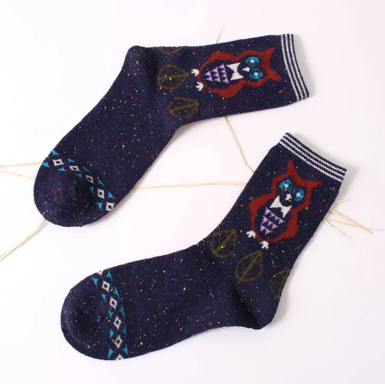Vintage thick rabbit wool women ladies crew socks retro winter Harajuku animal owl deer cat elephant brand lovely cute cotton