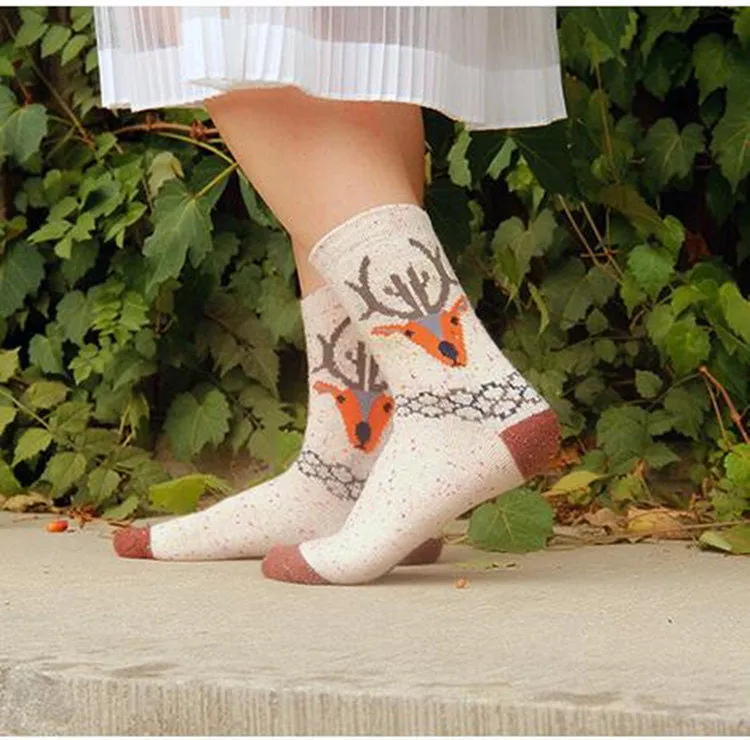 Vintage thick rabbit wool women ladies crew socks retro winter Harajuku animal owl deer cat elephant brand lovely cute cotton