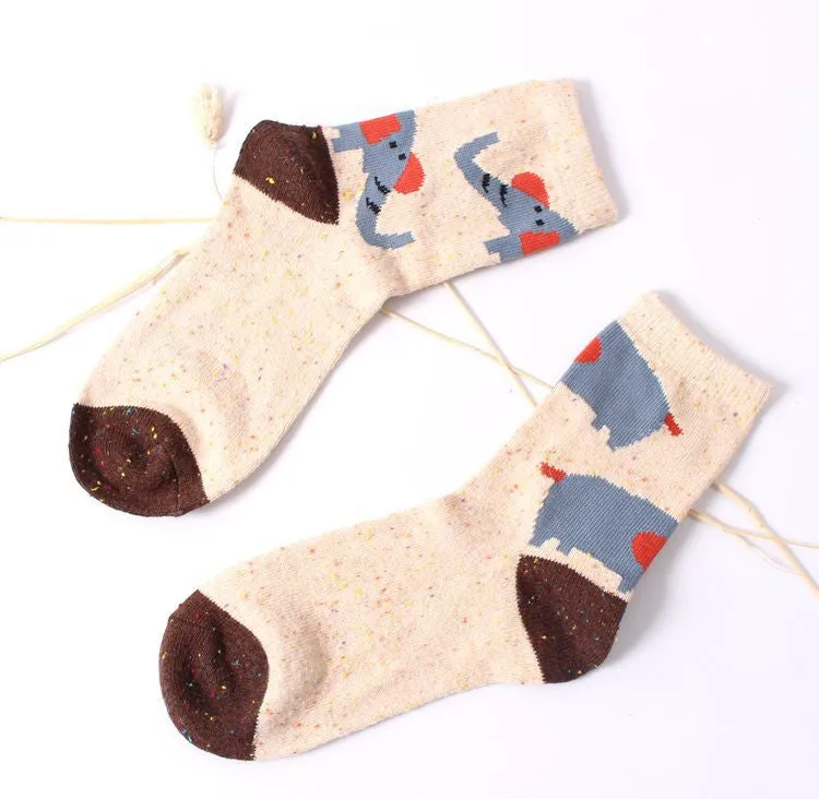 Vintage thick rabbit wool women ladies crew socks retro winter Harajuku animal owl deer cat elephant brand lovely cute cotton