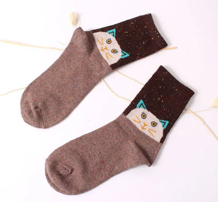 Vintage thick rabbit wool women ladies crew socks retro winter Harajuku animal owl deer cat elephant brand lovely cute cotton