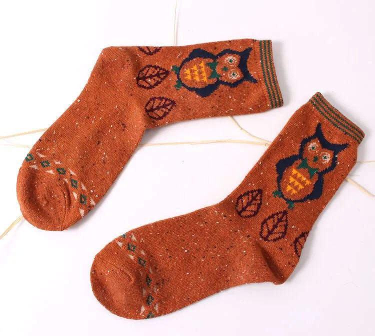 Vintage thick rabbit wool women ladies crew socks retro winter Harajuku animal owl deer cat elephant brand lovely cute cotton