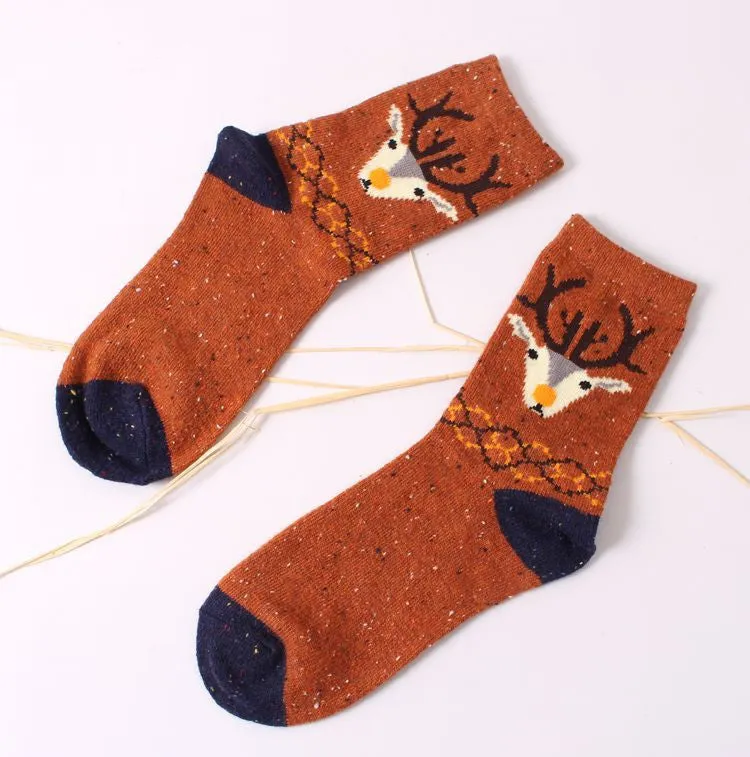 Vintage thick rabbit wool women ladies crew socks retro winter Harajuku animal owl deer cat elephant brand lovely cute cotton
