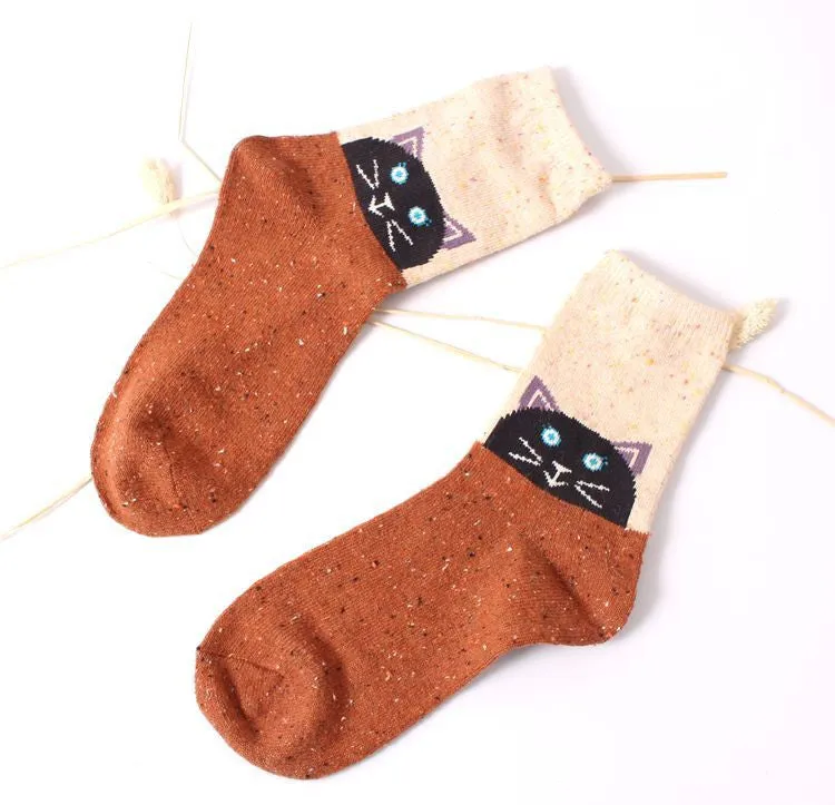 Vintage thick rabbit wool women ladies crew socks retro winter Harajuku animal owl deer cat elephant brand lovely cute cotton