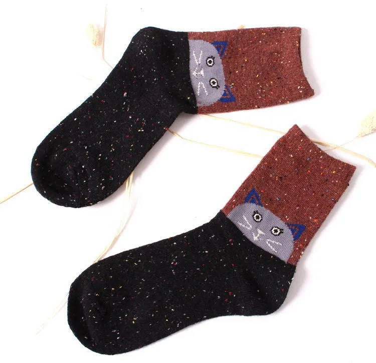 Vintage thick rabbit wool women ladies crew socks retro winter Harajuku animal owl deer cat elephant brand lovely cute cotton