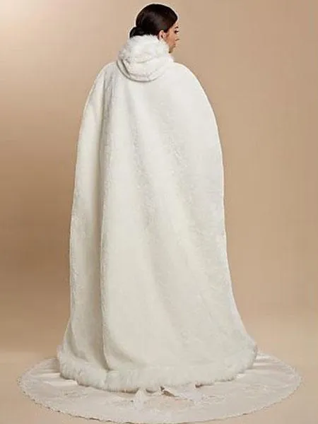 White Faux Fur Hooded Cloak