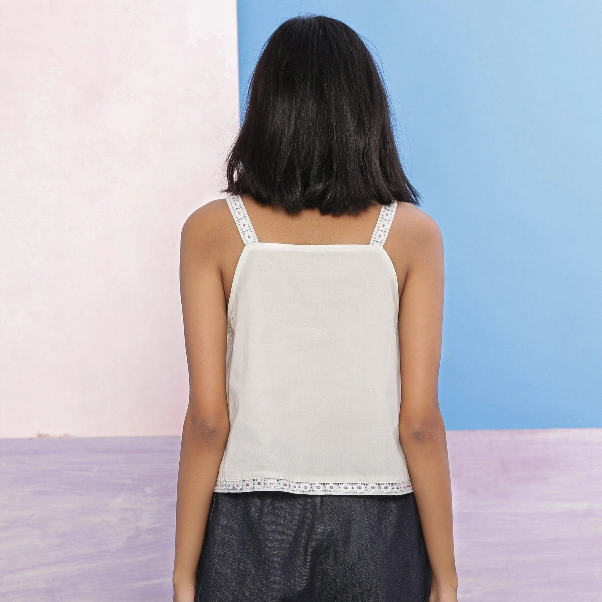 White Organic Cotton Hand Beaded Camisole Top