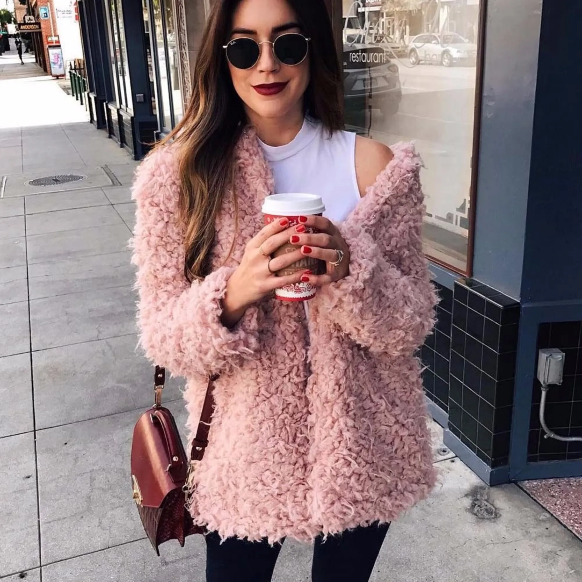 Women's Faux Fur Long-Sleeved High-Waist Coat